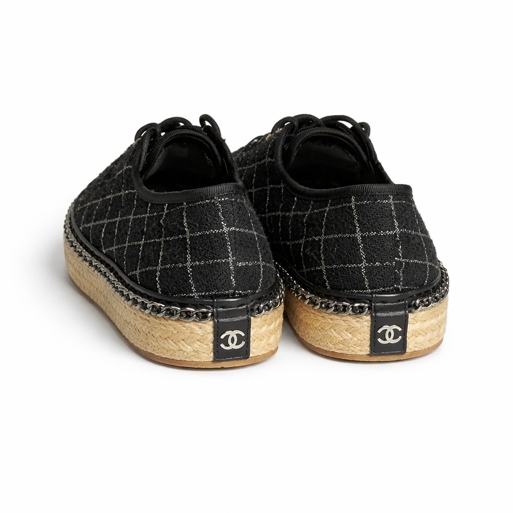 CHANEL Black Quilted Lace-Up Espadrille Sneakers Size 38 Designer Luxury - Picture 15 of 15